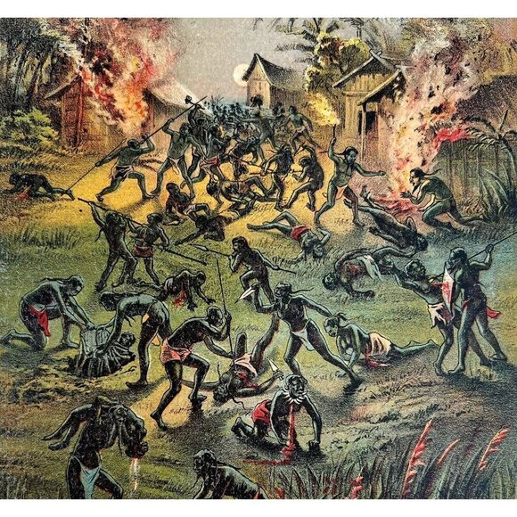 Cannibals Battle At War Du Chaillu Lithograph 1887 Victorian Art Print DWEE19
